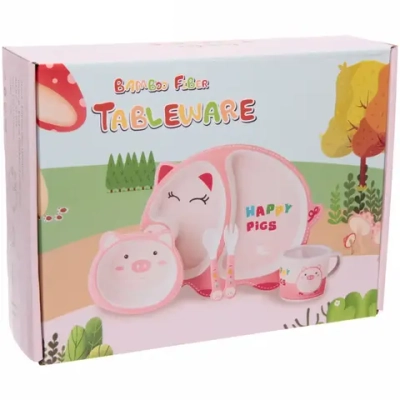 Набор детской посуды из бамбука 5 предметов «Свинка»