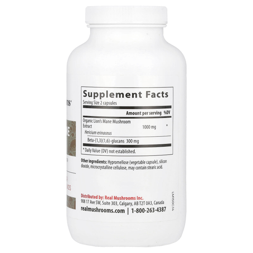 Real Mushrooms, ежовик гребенчатый, экстракт грибов в порошке, 300 капсул