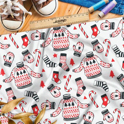 Ткань сатин леденцы и зимняя вязаная одежда