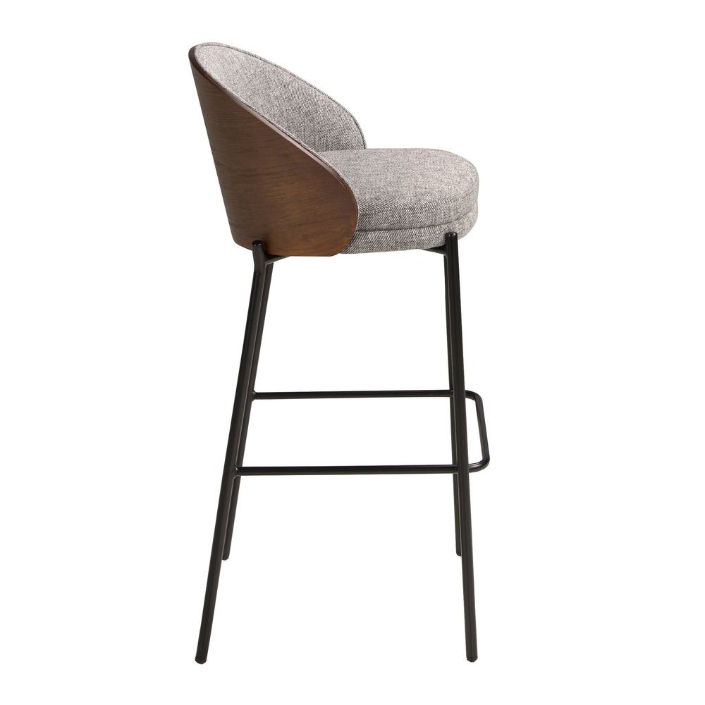 Барный стул Angel Cerda 4127/BS-S197 из серой ткани и спинкой из ореха