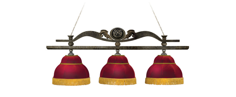 Лампа Лео II 3пл. клен (Авт. № 2,бархат зеленый,бахрома желтая,фурнитура золото)