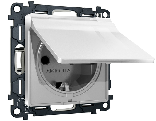 MA408010 Комплект механизма электрической розетки ALFA Серебро глянец с/з с шторками и крышкой IP44 QUANT (AP4080, VM141)