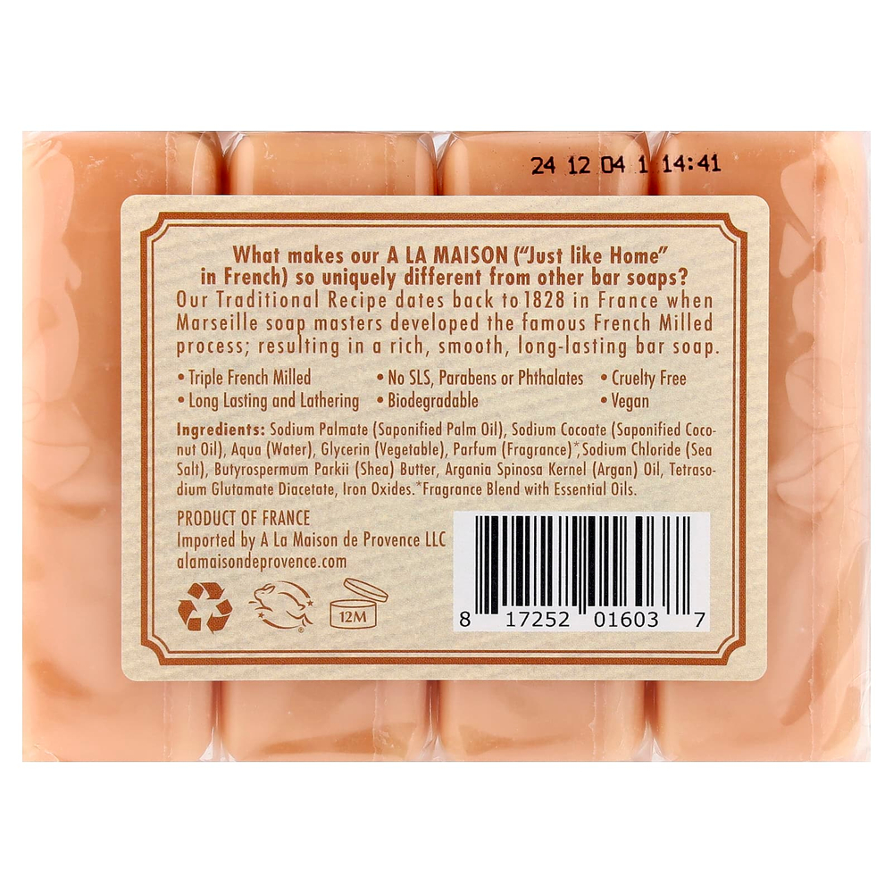 A La Maison de Provence, кусковое мыло для рук и тела, апельсин и бергамот, 4 шт. по 100 г (3,5 унции)