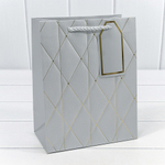 Пакет подарочный 18х23х10см "Ромбы и линии" (Серебряный)