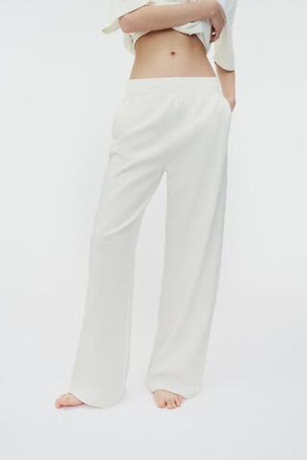 ZARA БРЮКИ INTERLOCK С ЭФФЕКТОМ ПОТЕРТОСТИ, ЭКРЮ
