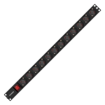 Блок розеток вертикальный ExeGate ServerPro PDU-V120 Al-12S-EU2.5-SW (19", 1U, Алюминий, кабель с евровилкой VDE-250V-16A-3*1.5mm2, 2.3 метра, выкл. с подсветкой, черный, RTL)