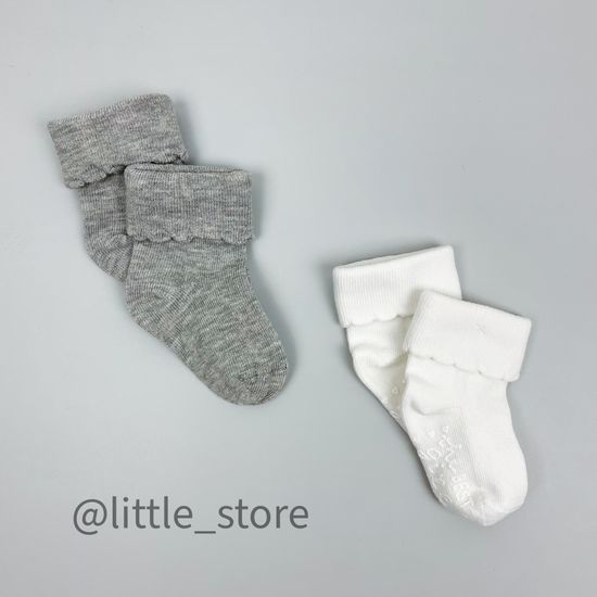 Носочки хлопковые для девочек Серый/Белый со стоперами