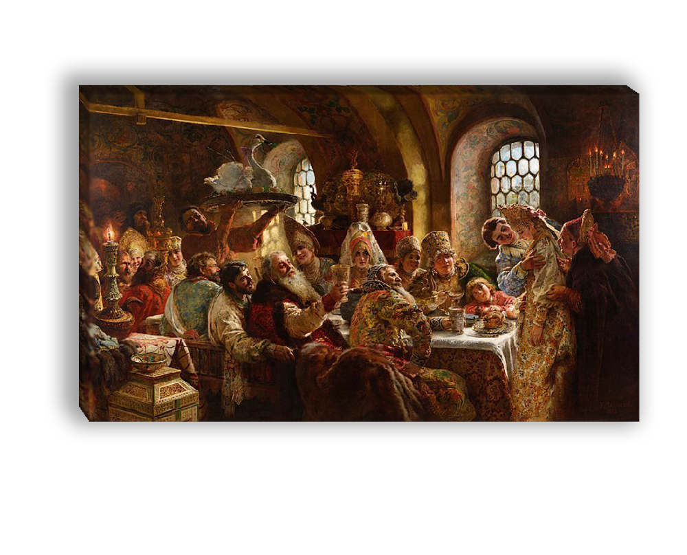 Картина для интерьера "Боярский свадебный пир", художник Маковский Константин Егорович, печать на холсте
