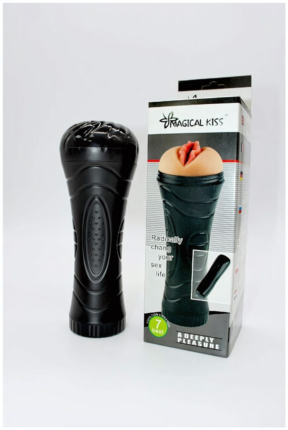 Мастурбатор в тубе с вибрацией Magical Kiss (Цвет: телесный с черным)