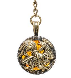 AM-1614 Брелок «Зодиак Петух» (латунь, янтарь)