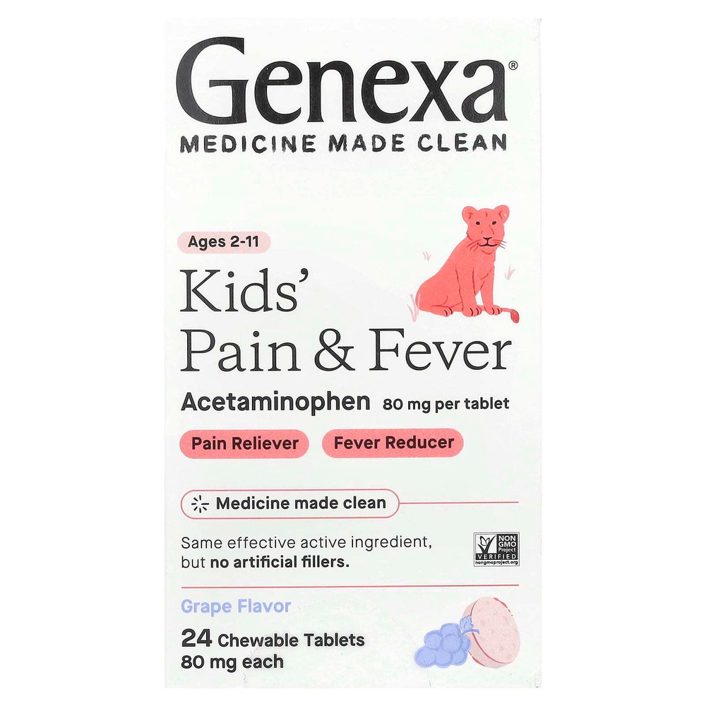 Genexa, Kids 'Pain & Fever, Ages 2-11, Grape, 80 мг, 24 жевательные таблетки