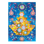 Открытка - гигант с объемной деталью, "С новым годом", 190х290 мм, с текстом, фольга, бирюзовый, елка