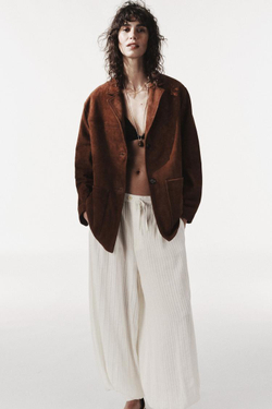 ZARA БЛЕЙЗЕР ОВЕРСАЙЗ ИЗ 100% ЗАМШИ - LIMITED EDITION, РЫЖЕВАТО-КОРИЧНЕВЫЙ