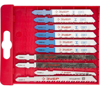 ЗУБР T-хвост., по дереву и металлу, пласт. бокс, 10 шт, набор полотен для лобзика (15586-H10)