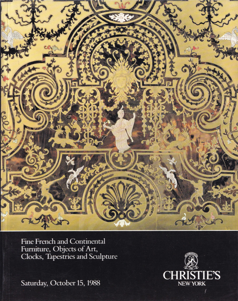 Каталог аукциона Christie's, Нью-Йорк, Мебель, предметы декоративно-прикладного искусства, часы, гобелены и скульптура Франции и континентальной Европы от 15 октября 1988