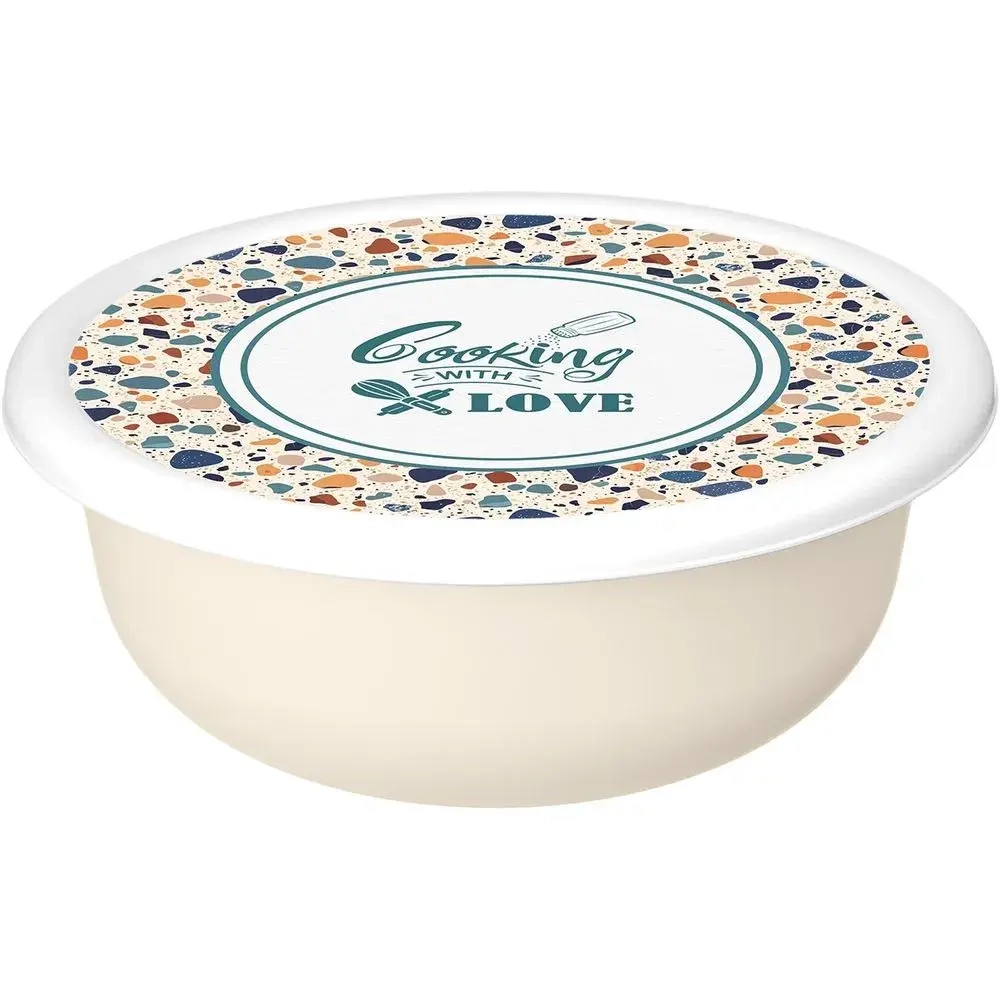 Миска Modena 1,2л с крышкой с декором Терраццо, Светло-бежевый