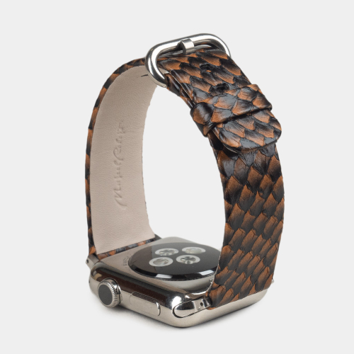 Ремешок для Apple Watch 40/41/42 mm из кожи лосося, цвета черно-оранжевый градиент