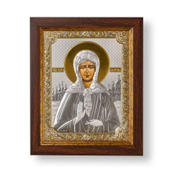 Матрона, икона прямоугольная в рамке под стеклом, красное дерево 206х258