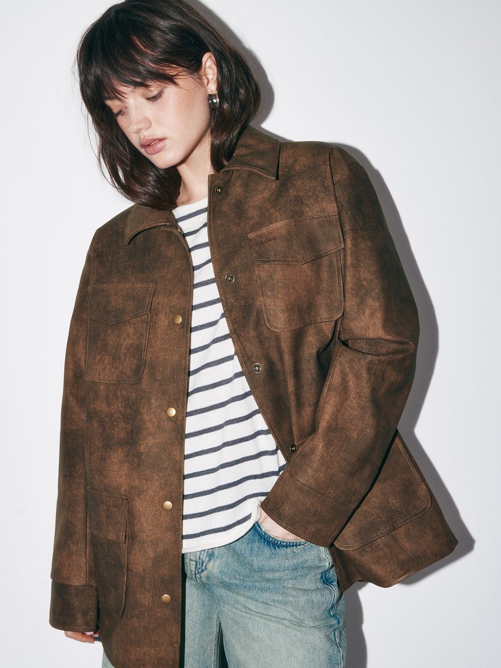 Пиджак из экокожи "Винтажный коричневый" женский