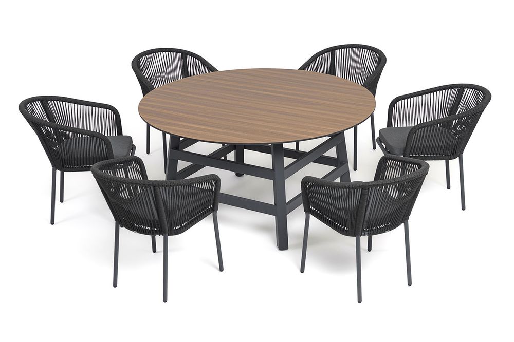 "Рио" обеденная группа на 6 персон, стол HPL "дуб", цвет темно-серый