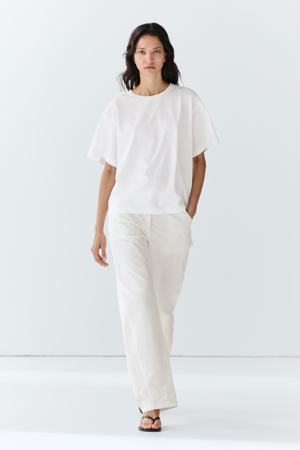 Massimo Dutti Футболка с коротким рукавом из 100% хлопка, белый