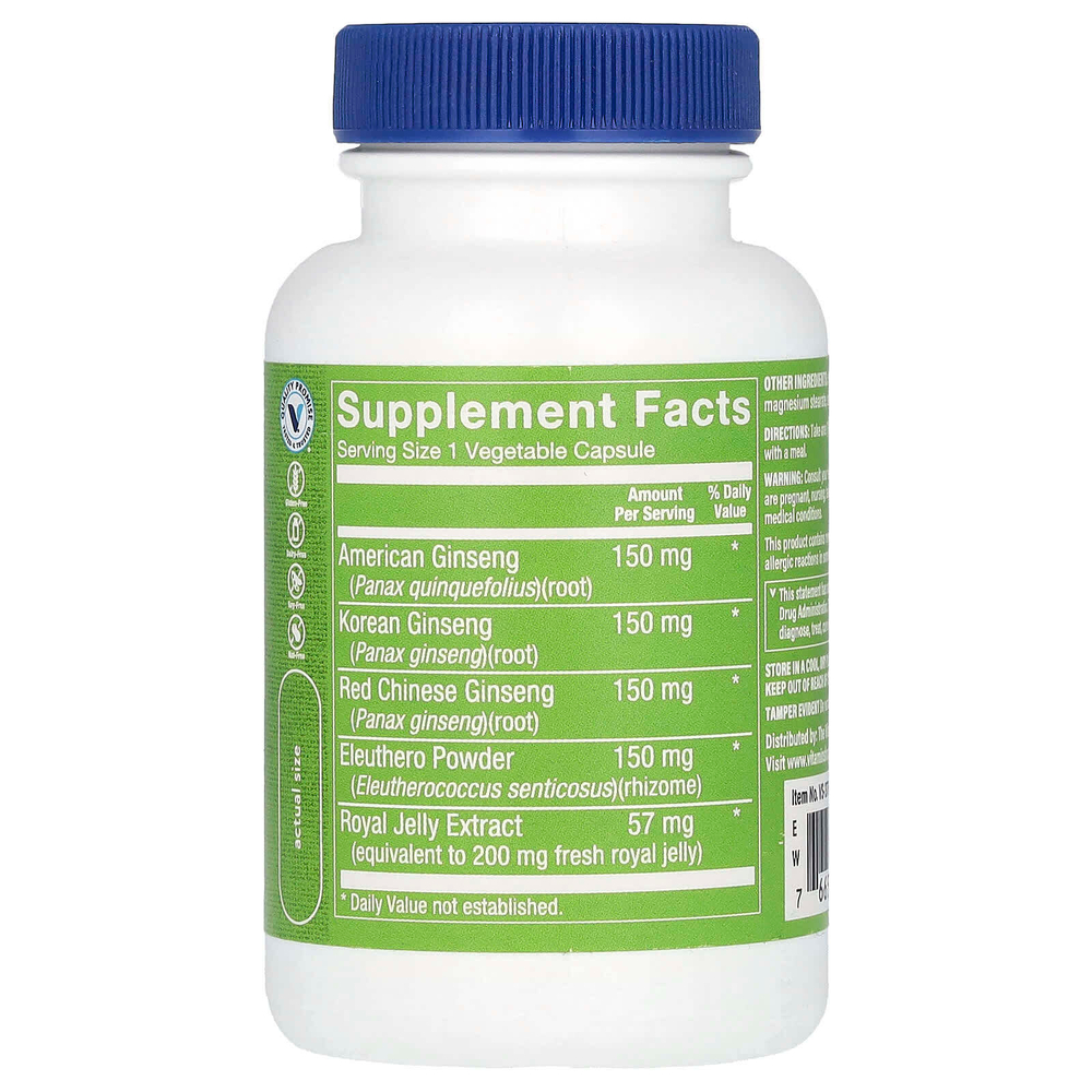 The Vitamin Shoppe, комплекс с женьшенем, 60 вегетарианских капсул