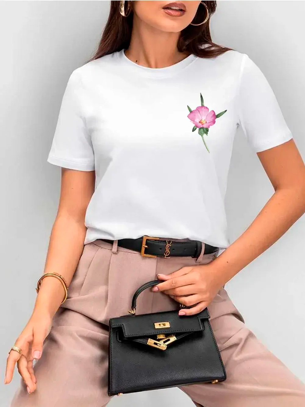 Футболка больших размеров с принтом цветок