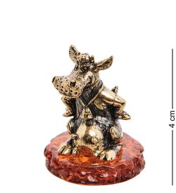 Народные промыслы AM-3005 Фигурка «Корова не Злюка» (латунь, янтарь)