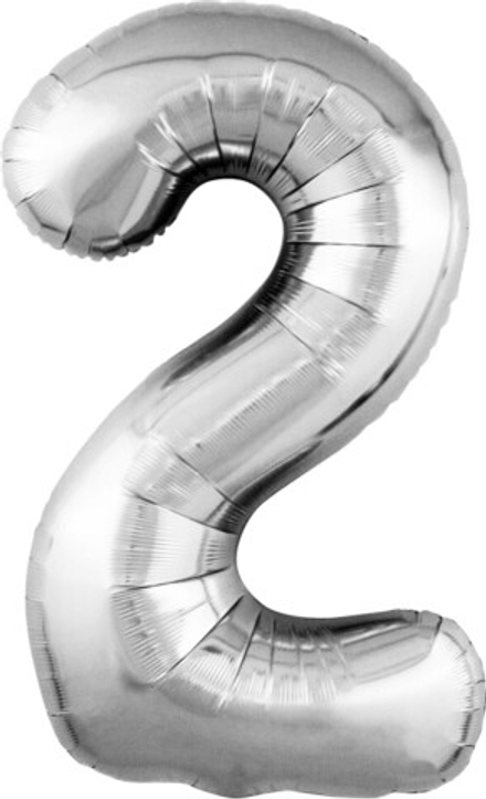Шар (40''/102 см) Цифра, 2 Slim, Серебро, 1 шт. в уп.