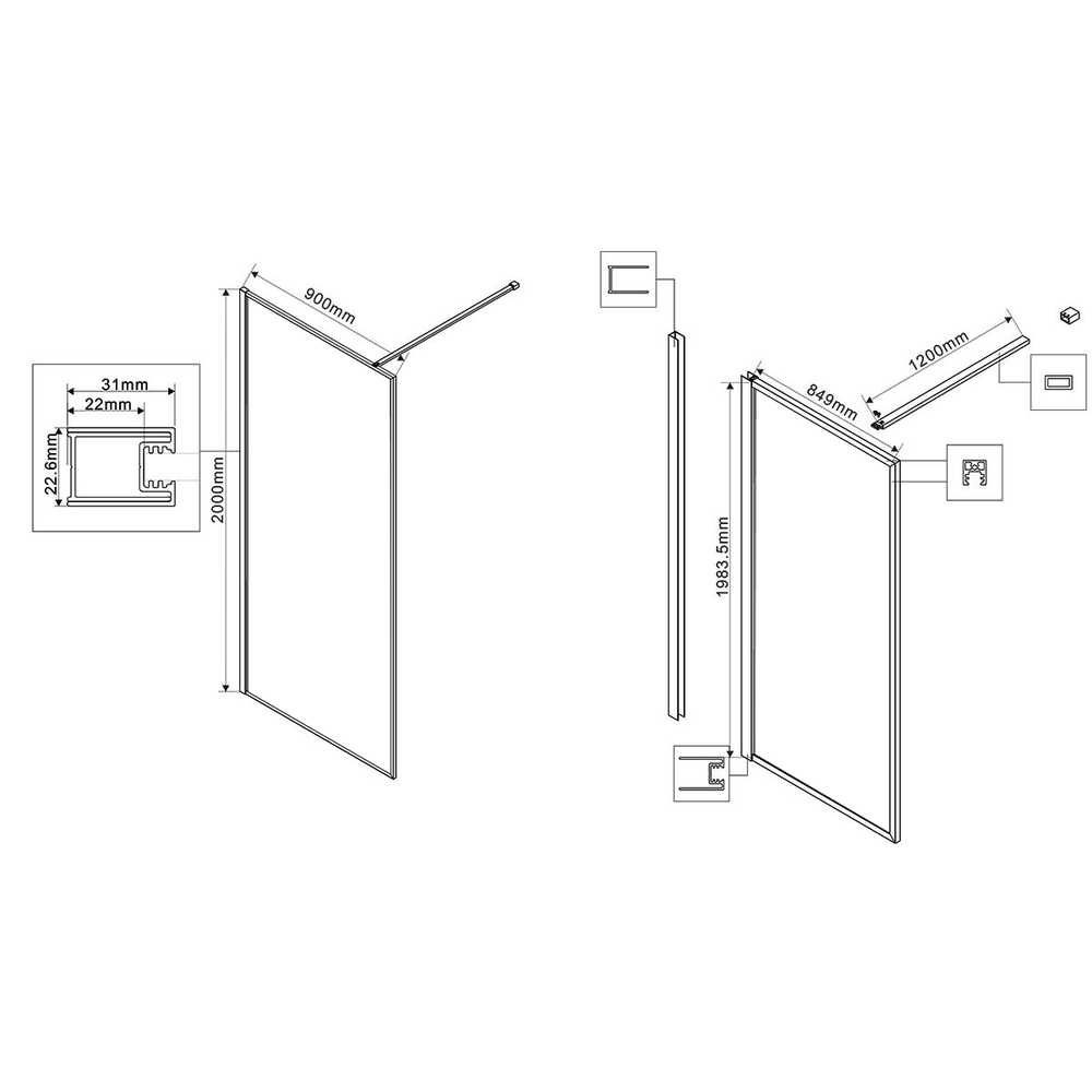 Душевая перегородка Walk-In VSW-1HP900GFB, 900*2000, черный матовый, стекло матовое тонированное