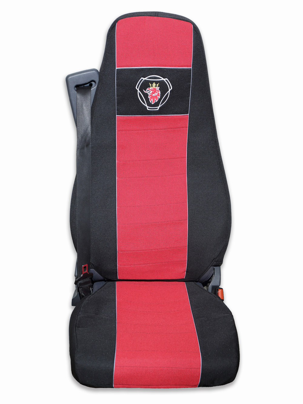 Чехлы SCANIA: 6 серия 2 высоких сиденья (полиэфир, черный, красная вставка)
