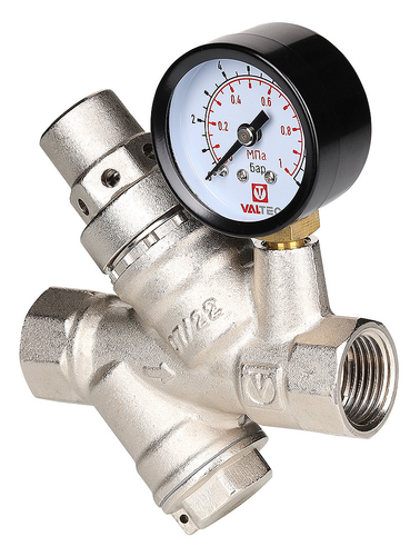 Редуктор давления Valtec 3/4", 2–5 бара, до +130 °C с фильтром и манометром (VT.082.N.05)