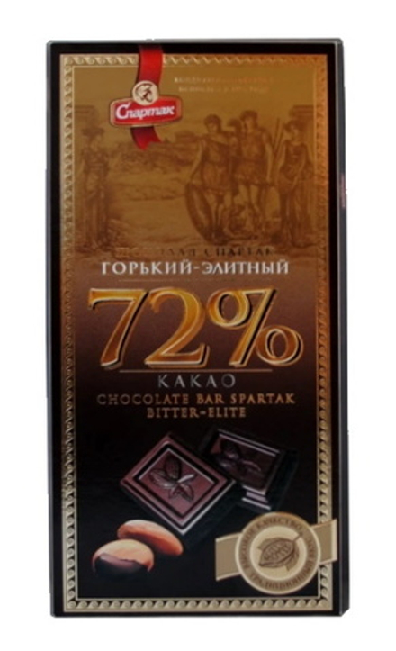 Шоколад "Спартак" Горький элитный 90г. 72% какао пенал