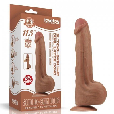 Реалистичный фаллоимитатор Lovetoy King Sized Sliding Skin (29×5,4 см) коричневый с двойной плотностью