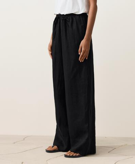 OYSHO Прямые брюки из 100% льна с декоративной строчкой, черный