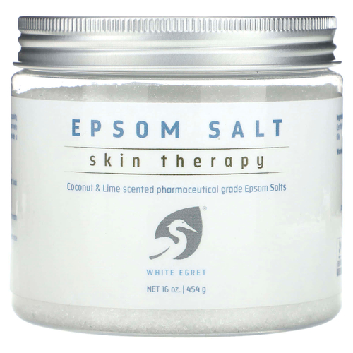 White Egret, английская соль, Skin Therapy, кокос и лайм, 454 г (16 унций)