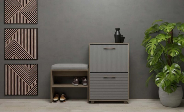 Обувница 2 ящика Копенгаген (дуб самдал, серый графит)