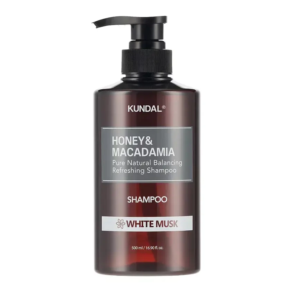 Шампунь с маслом макадамии "Белый мускусный парфюм" Kundal Honey&Macadamia Shampoo White Musk, 500мл