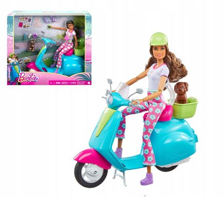 Кукла Barbie Mattel Holiday fun Кукла Барби на скутере с собачкой и аксессуарами HGM55