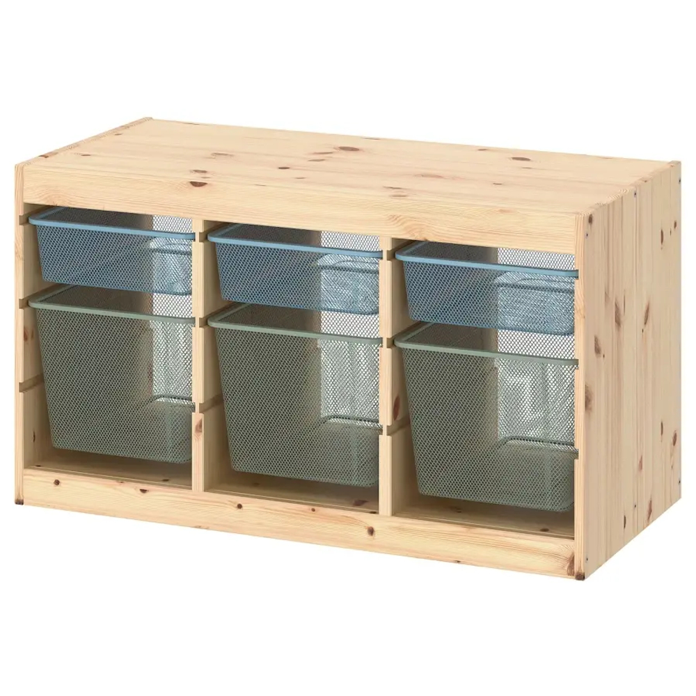 Стеллаж - IKEA TROFAST, 93х44х52 см, сосна/серо-голубой/серо-зеленый, ТРУФАСТ ИКЕА