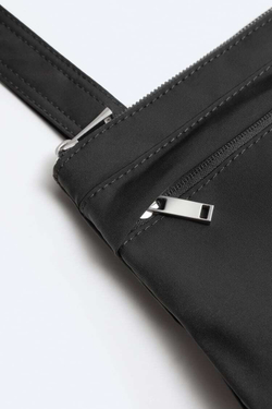 ZARA НЕЙЛОНОВАЯ СУМКА С КАРМАНАМИ, ЧЕРНЫЙ