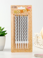 Свечи для торта "Жемчужины" серебро с держателями (6 шт/уп.)