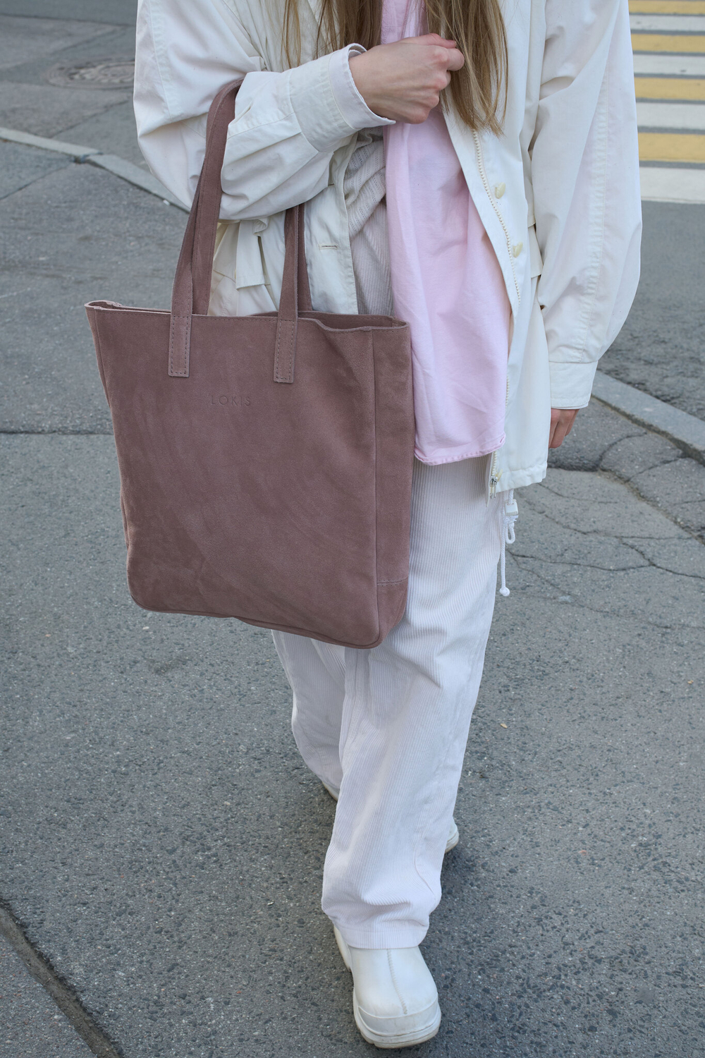 сумка шоппер пыльно-розовый замша, уцененный товар