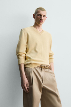 ZARA СВИТЕР КЛАССИЧЕСКОГО КРОЯ ИЗ ХЛОПКА, ВАНИЛЬНЫЙ