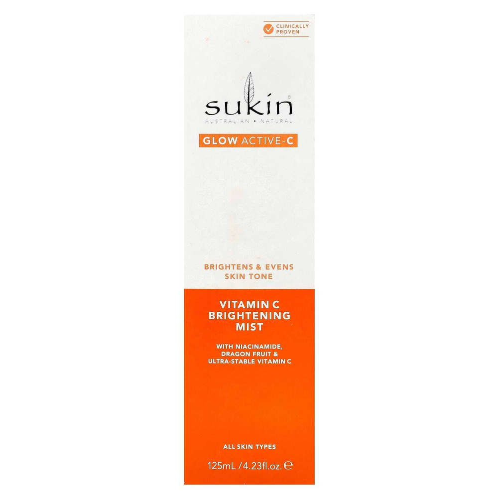 Sukin, Glow Active-C, осветляющий спрей с витамином C, для всех типов кожи, 125 мл (4,23 жидк. Унции)