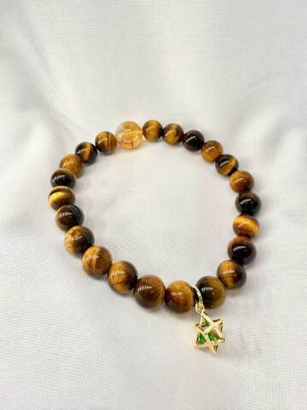 Браслет из Тигрового Глаза с бусиной Цитрина и подвеской-Меркабой