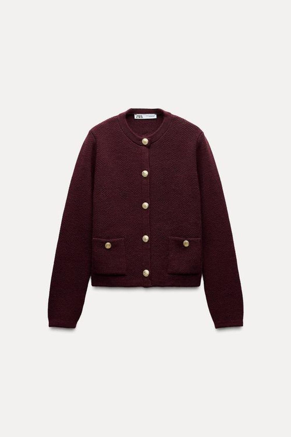 ZARA КАРДИГАН С ЗОЛОТИСТЫМИ ПУГОВИЦАМИ, ГРАНАТОВЫЙ