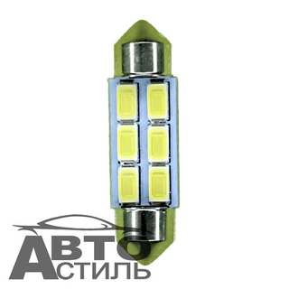 Светодиод 12V T11x36   6SMD 3528 WHITE Маяк (салон, номерн. знак) 12T11x36\38-W\6SMD(3528)