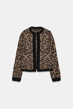 ZARА ЖАККАРДОВЫЙ КАРДИГАН С АНИМАЛИСТИЧЕСКИМ УЗОРОМ, ЛЕОПАРДОВЫЙ