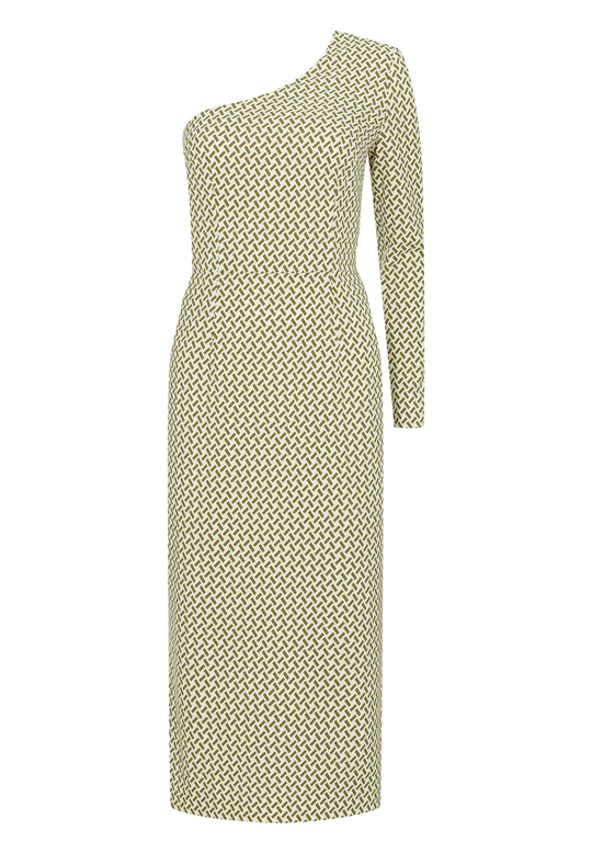 Платье на одно плечо (геометричный принт)